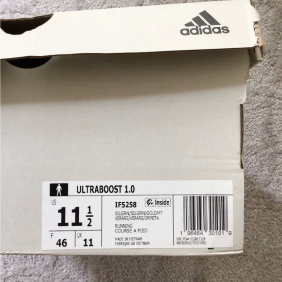 Adidas Ultraboost 1.0 men size 11.5 Silver Green Metallic Gold - Picture 3 of 8